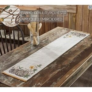 VHC Brands Primitive‎ Autumn Pumpkin Patch Stripes Table Runner 12x60 NEW